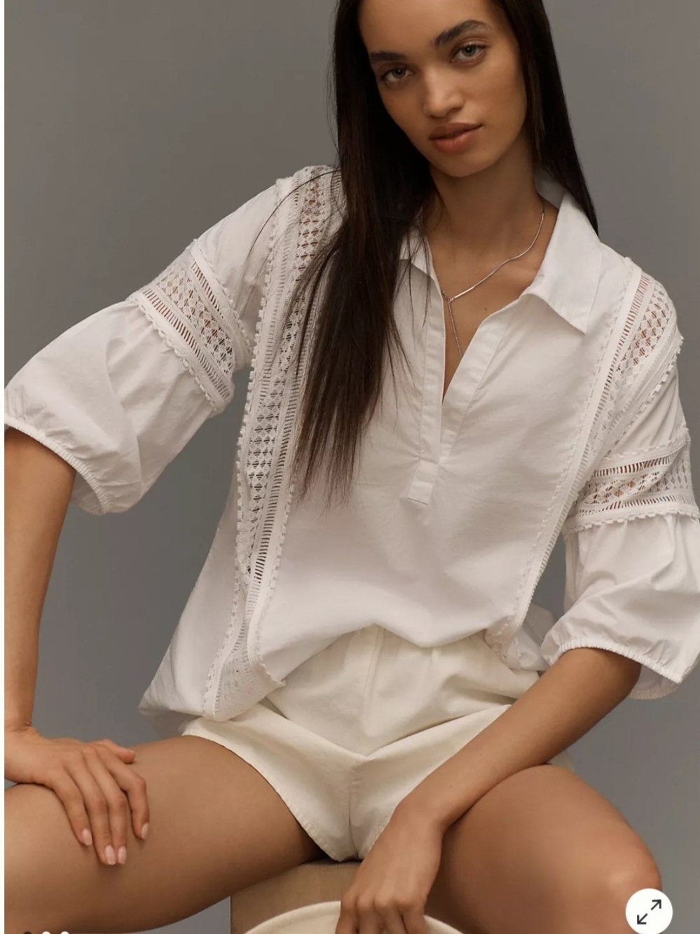 Anthropologie White Lace-Insert V-Neck Tunic